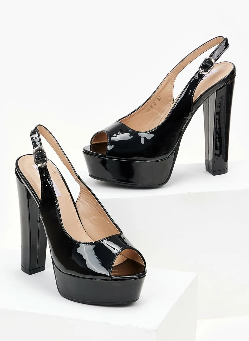 The Fashion Project Πέδιλα Peep Toe λουστρίνι με φιάπα - Μαύρο - Image 3