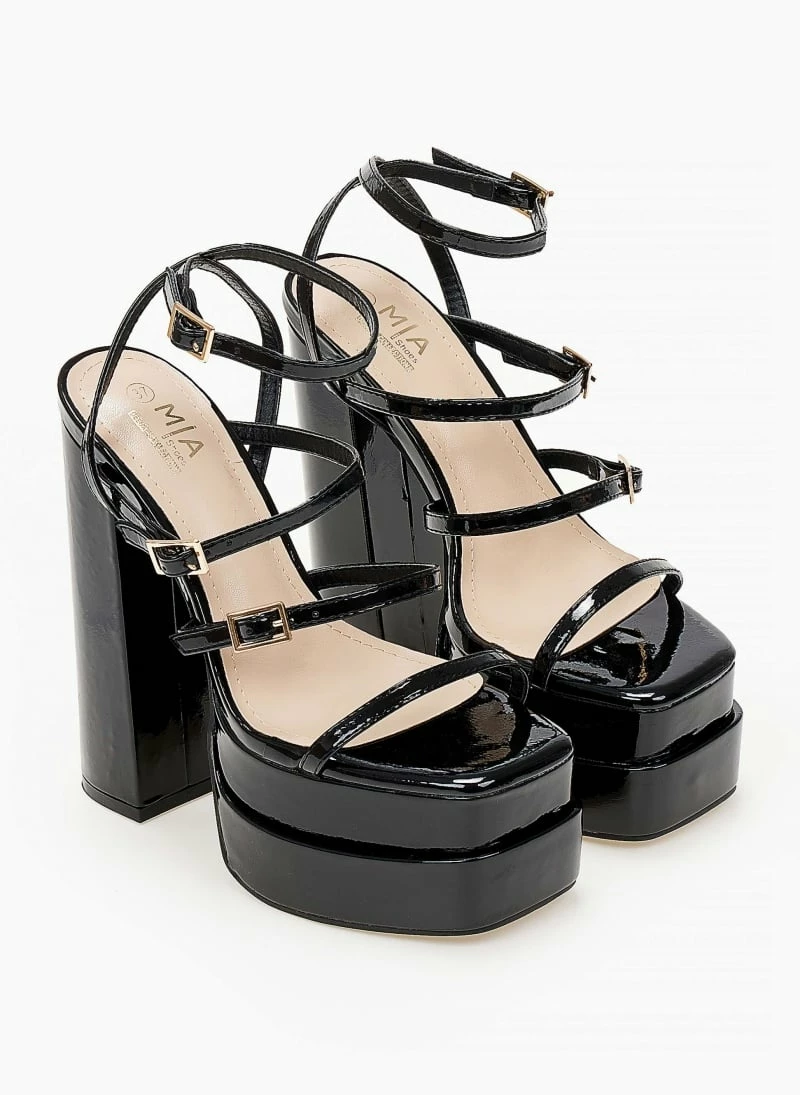 The Fashion Project Πέδιλα Platform λουστρίνι με λεπτά λουράκια - Μαύρο - Image 3