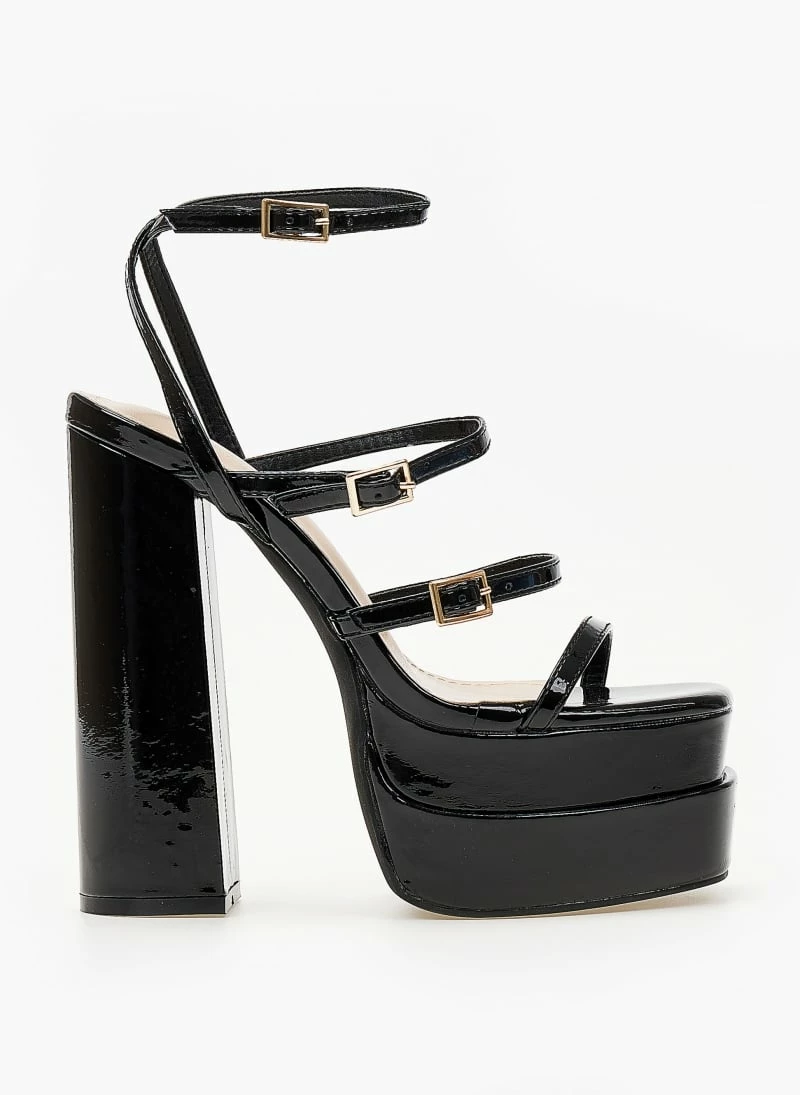 The Fashion Project Πέδιλα Platform λουστρίνι με λεπτά λουράκια - Μαύρο