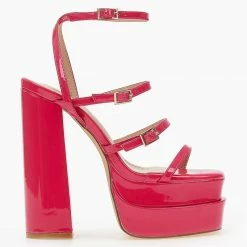 The Fashion Project Πέδιλα Platform λουστρίνι με λεπτά λουράκια - Φούξια