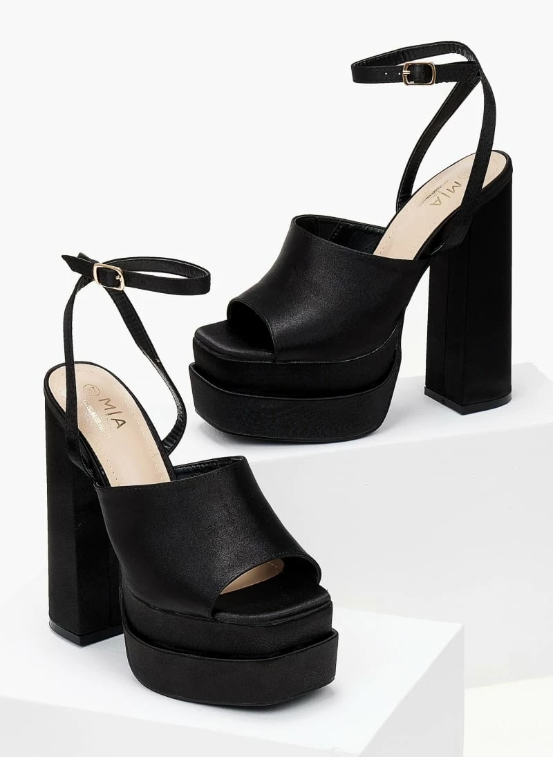 The Fashion Project Πέδιλα Platform σατέν με φαρδιά φάσα - Μαύρο - Image 2