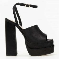 The Fashion Project Πέδιλα Platform σατέν με φαρδιά φάσα - Μαύρο