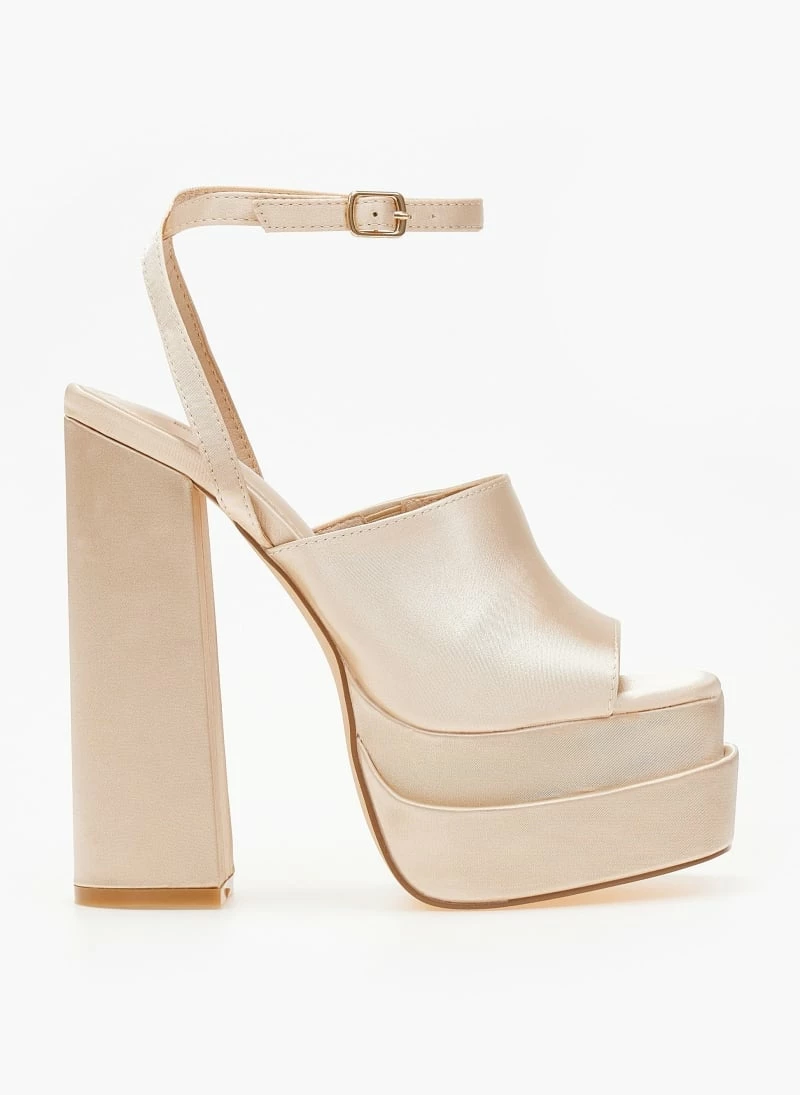 The Fashion Project Πέδιλα Platform σατέν με φαρδιά φάσα - Μπεζ - Image 2