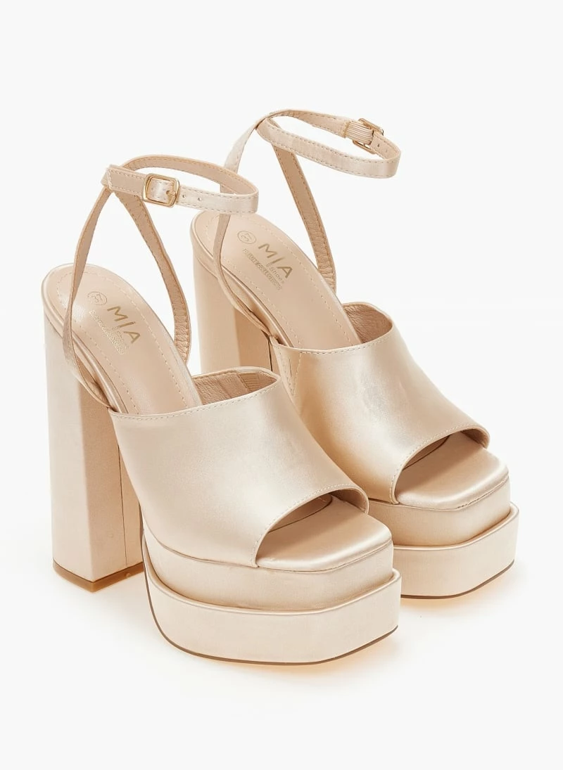 The Fashion Project Πέδιλα Platform σατέν με φαρδιά φάσα - Μπεζ - Image 5