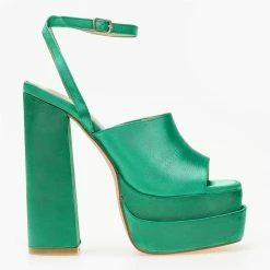 The Fashion Project Πέδιλα Platform σατέν με φαρδιά φάσα - Πράσινο