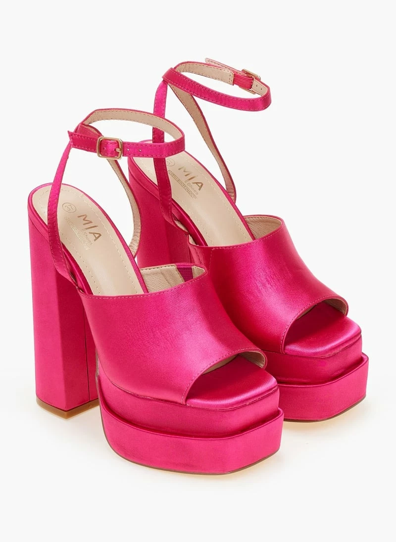 The Fashion Project Πέδιλα Platform σατέν με φαρδιά φάσα - Φούξια - Image 3