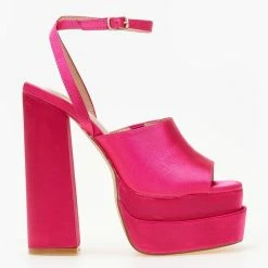 The Fashion Project Πέδιλα Platform σατέν με φαρδιά φάσα - Φούξια