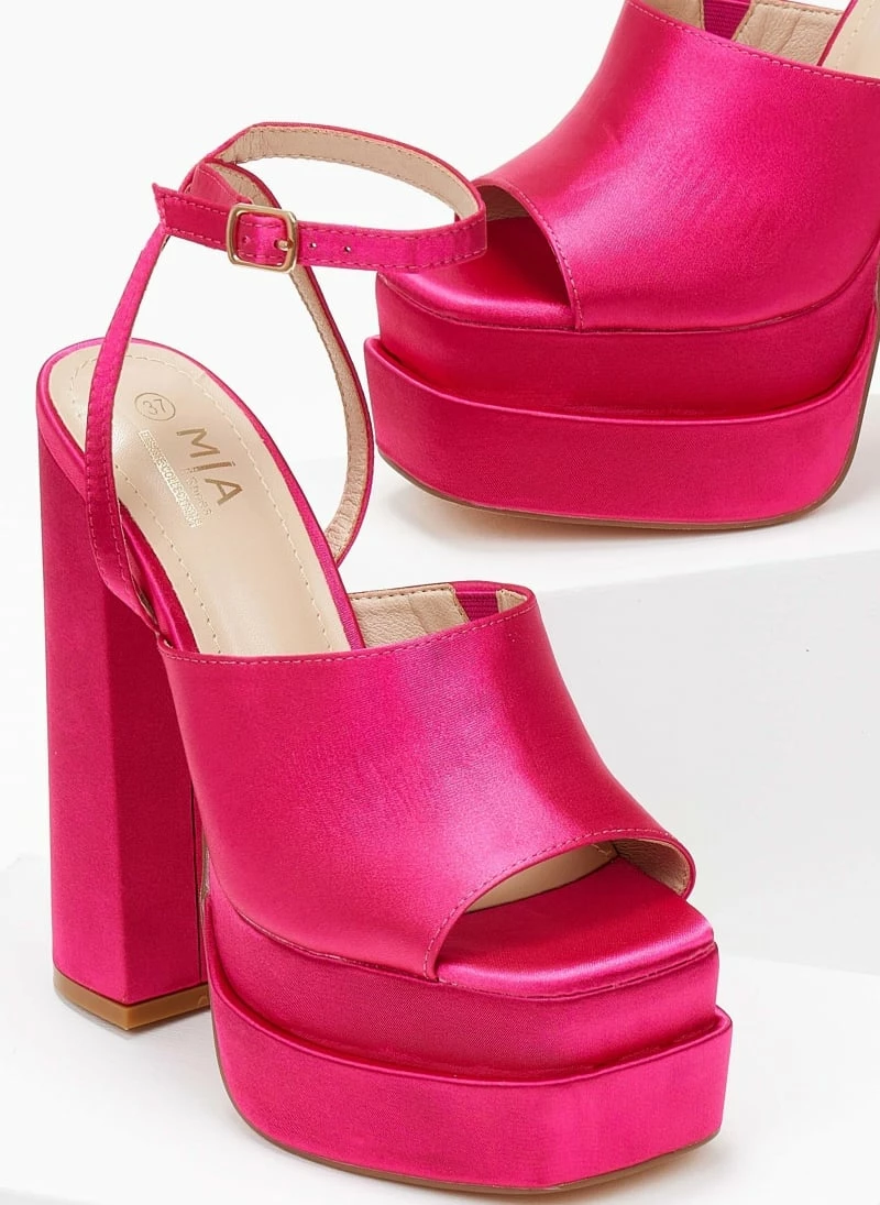 The Fashion Project Πέδιλα Platform σατέν με φαρδιά φάσα - Φούξια - Image 4