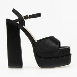 The Fashion Project Πέδιλα Platform σατέν με μπαρέτα - Μαύρο