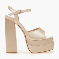 The Fashion Project Πέδιλα Platform σατέν με μπαρέτα - Μπεζ