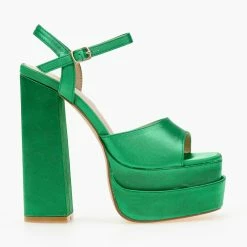 The Fashion Project Πέδιλα Platform σατέν με μπαρέτα - Πράσινο