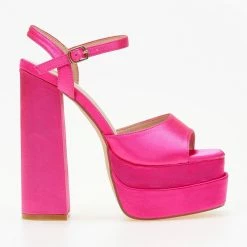 The Fashion Project Πέδιλα Platform σατέν με μπαρέτα - Φούξια