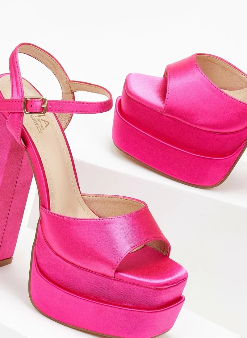 The Fashion Project Πέδιλα Platform σατέν με μπαρέτα - Φούξια - Image 2