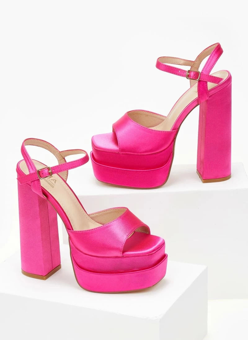 The Fashion Project Πέδιλα Platform σατέν με μπαρέτα - Φούξια - Image 3