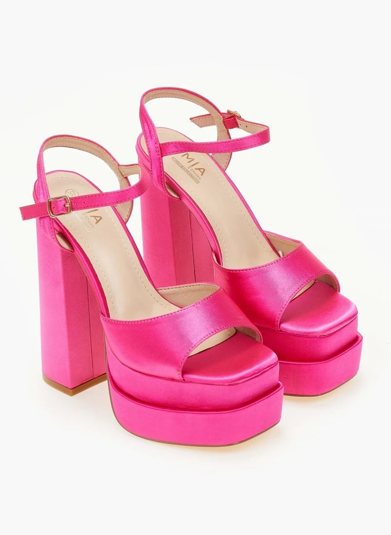 The Fashion Project Πέδιλα Platform σατέν με μπαρέτα - Φούξια - Image 4