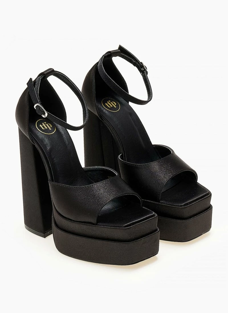 Πέδιλα Platform σατέν TFP με μπαρέτα - Μαύρο - Image 5