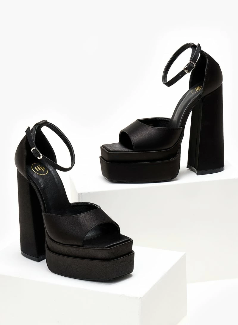Πέδιλα Platform σατέν TFP με μπαρέτα - Μαύρο - Image 6