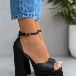 Πέδιλα Platform σατέν TFP με μπαρέτα - Μαύρο