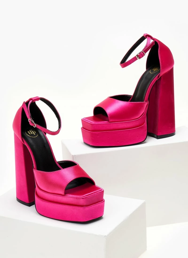 Πέδιλα Platform σατέν TFP με μπαρέτα - Φούξια - Image 3