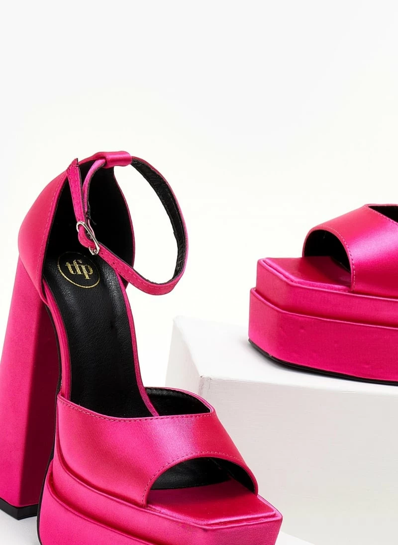 Πέδιλα Platform σατέν TFP με μπαρέτα - Φούξια - Image 6