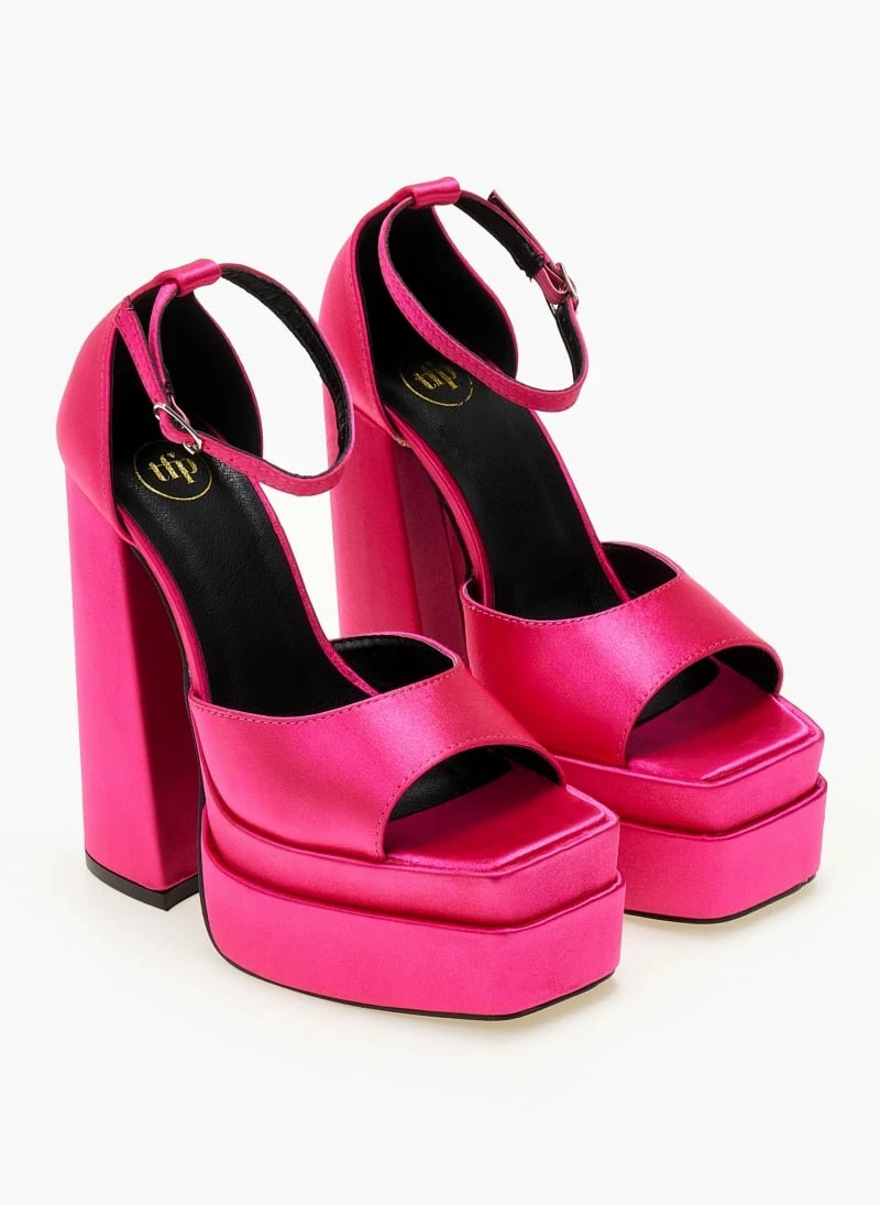 Πέδιλα Platform σατέν TFP με μπαρέτα - Φούξια - Image 5