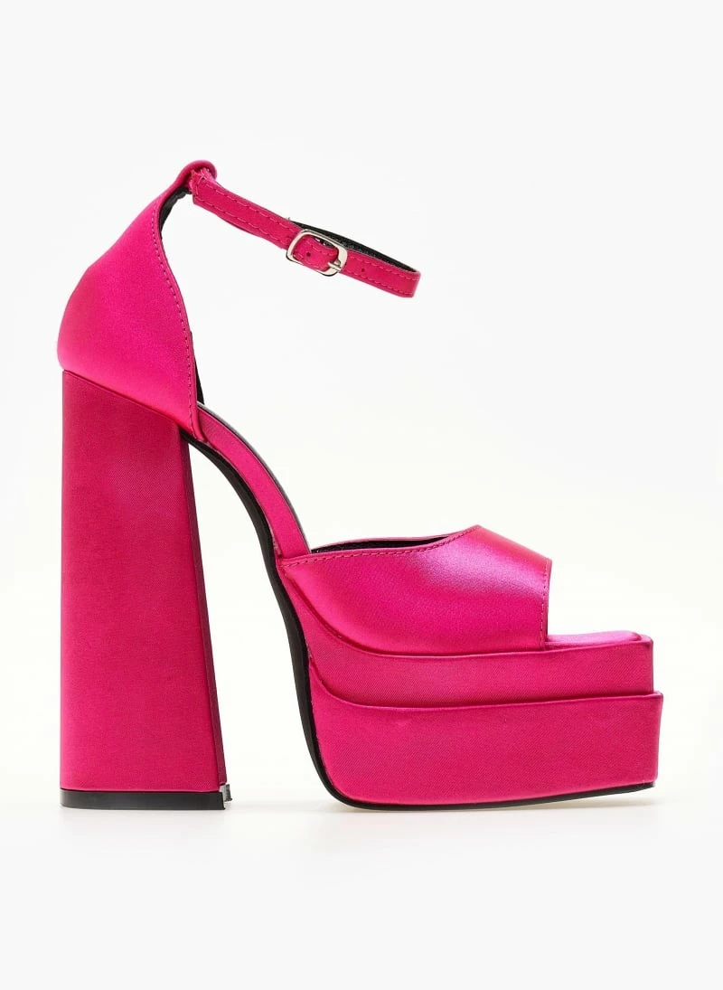 Πέδιλα Platform σατέν TFP με μπαρέτα - Φούξια - Image 2