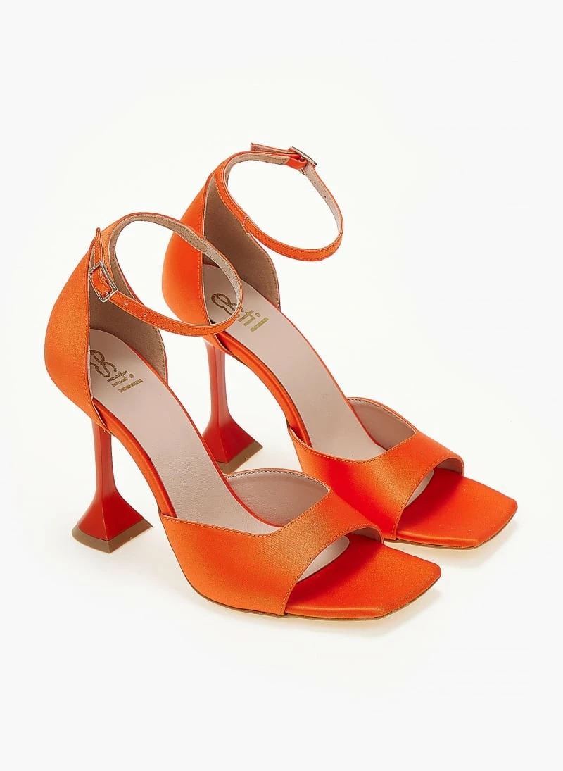 Πέδιλα σατέν Estil με ιδιαίτερο τακούνι - Πορτοκαλί - Image 5