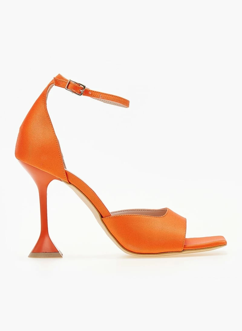 Πέδιλα σατέν Estil με ιδιαίτερο τακούνι - Πορτοκαλί - Image 2