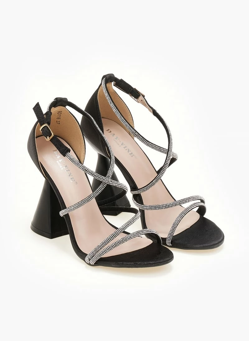 The Fashion Project Πέδιλα σατέν με τακούνι καμπάνα - Μαύρο - Image 4