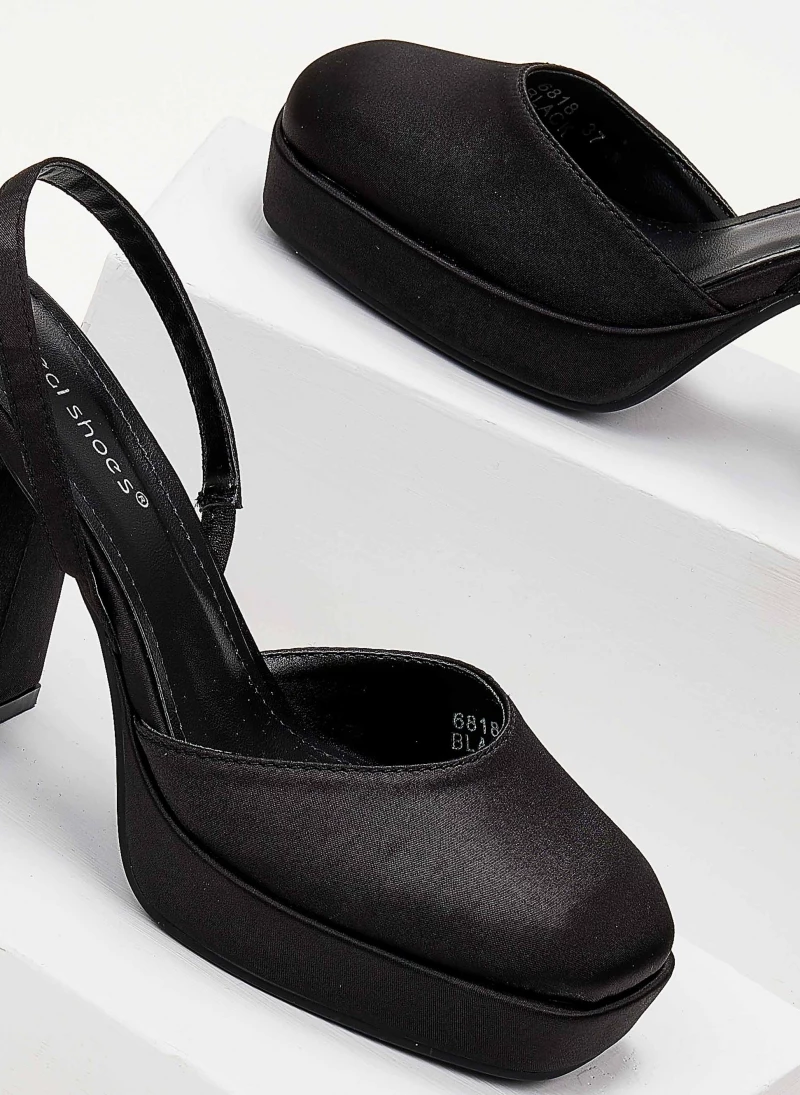 The Fashion Project Πέδιλα σατέν με χοντρό τακούνι - Μαύρο - Image 3