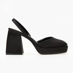 The Fashion Project Πέδιλα σατέν με χοντρό τακούνι - Μαύρο