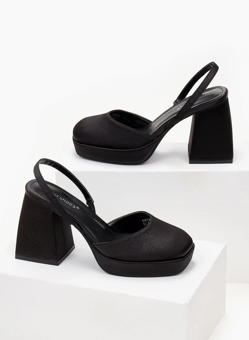 The Fashion Project Πέδιλα σατέν με χοντρό τακούνι - Μαύρο - Image 2