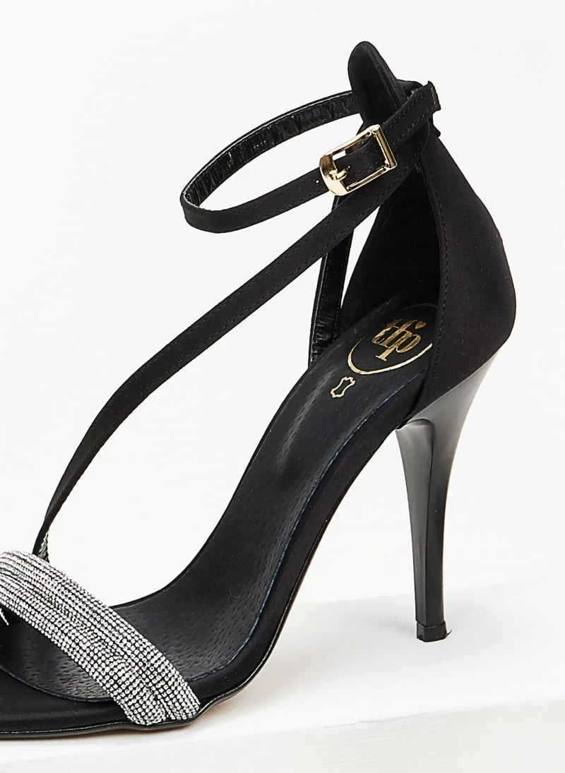 Πέδιλα σατέν TFP με διπλή σειρά Strass - Μαύρο - Image 5