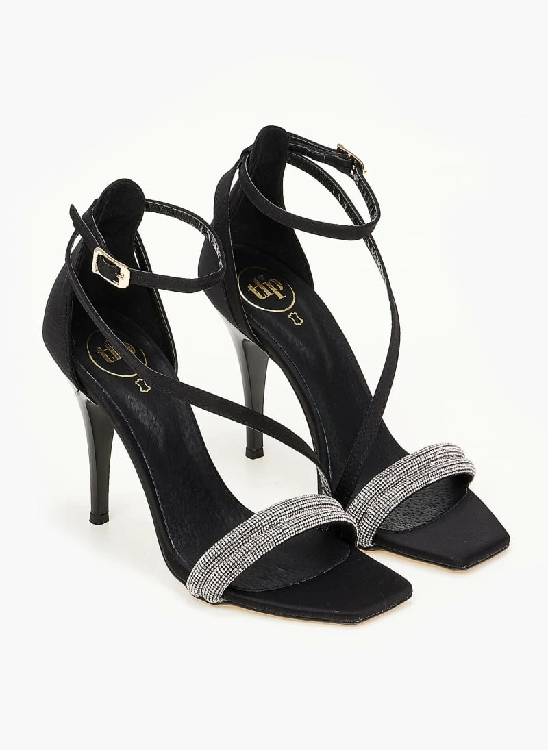 Πέδιλα σατέν TFP με διπλή σειρά Strass - Μαύρο - Image 6