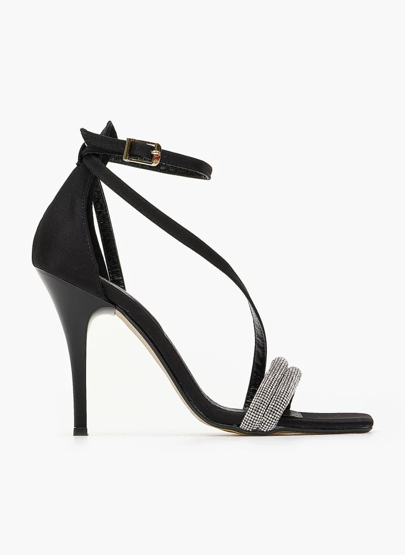 Πέδιλα σατέν TFP με διπλή σειρά Strass - Μαύρο - Image 2