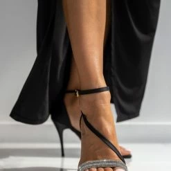 Πέδιλα σατέν TFP με διπλή σειρά Strass - Μαύρο