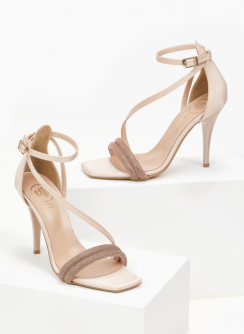 Πέδιλα σατέν TFP με διπλή σειρά Strass - Nude - Image 3