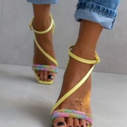 Πέδιλα σατέν TFP με διπλή σειρά Strass - Κίτρινο