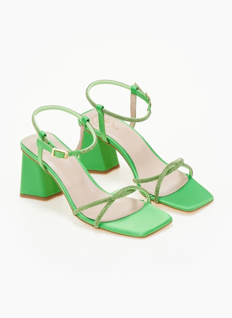 Πέδιλα σατέν TFP με λεπτά Strass - Λαχανί - Image 3