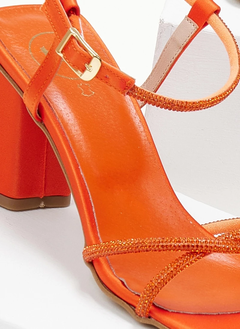 Πέδιλα σατέν TFP με λεπτά Strass - Πορτοκαλί - Image 5