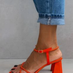 Πέδιλα σατέν TFP με λεπτά Strass - Πορτοκαλί