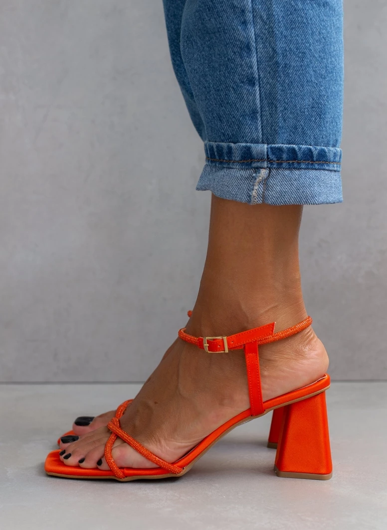 Πέδιλα σατέν TFP με λεπτά Strass - Πορτοκαλί