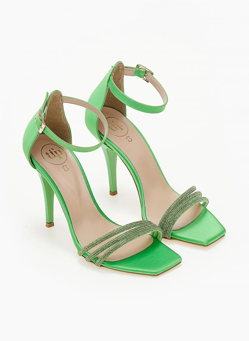 Πέδιλα σατέν TFP με Strass λουράκια - Λαχανί - Image 6