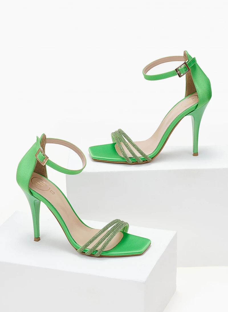 Πέδιλα σατέν TFP με Strass λουράκια - Λαχανί - Image 3