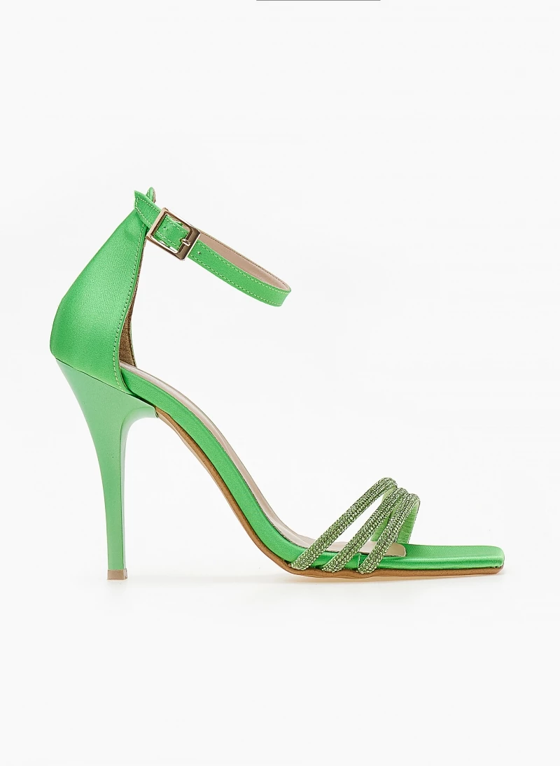 Πέδιλα σατέν TFP με Strass λουράκια - Λαχανί - Image 2