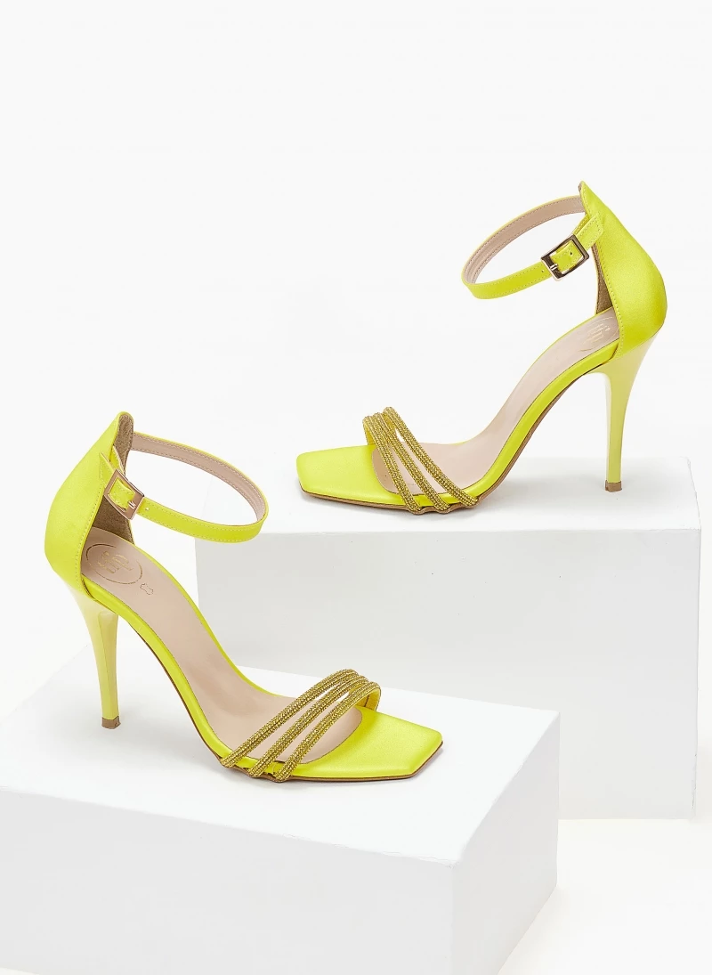 Πέδιλα σατέν TFP με Strass λουράκια - Κίτρινο - Image 2