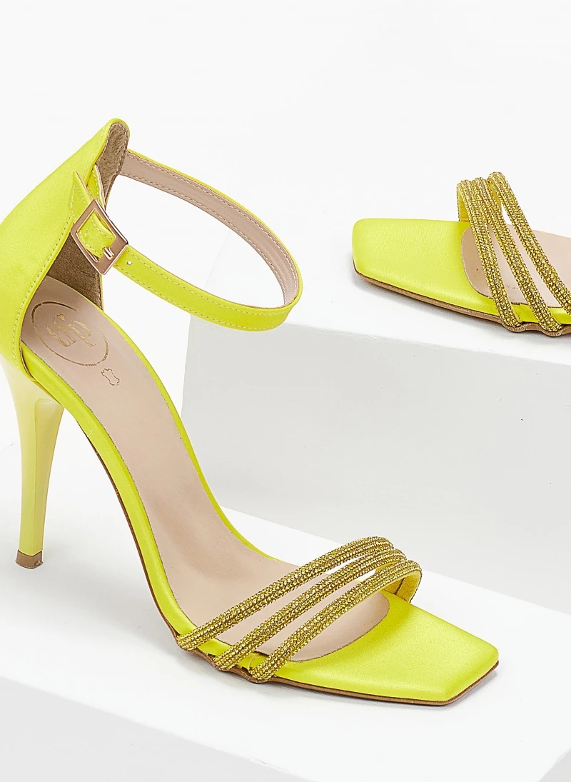 Πέδιλα σατέν TFP με Strass λουράκια - Κίτρινο - Image 4