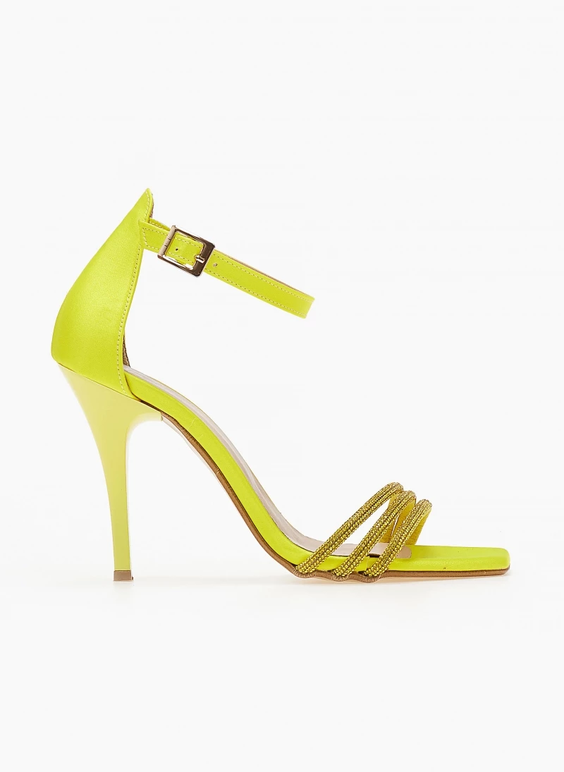 Πέδιλα σατέν TFP με Strass λουράκια - Κίτρινο
