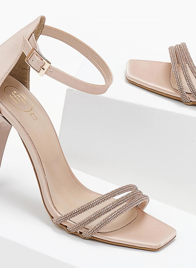 Πέδιλα σατέν TFP με Strass λουράκια - Nude - Image 4