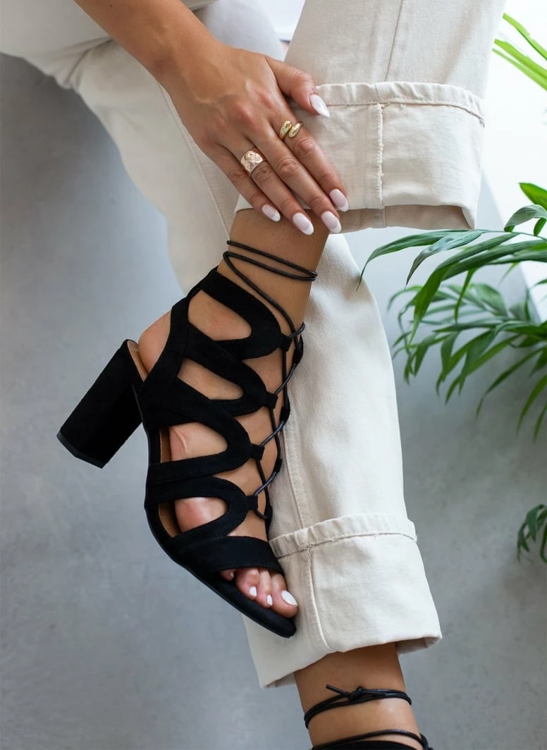 The Fashion Project Πέδιλα Suede με κορδόνια - Μαύρο - Image 4